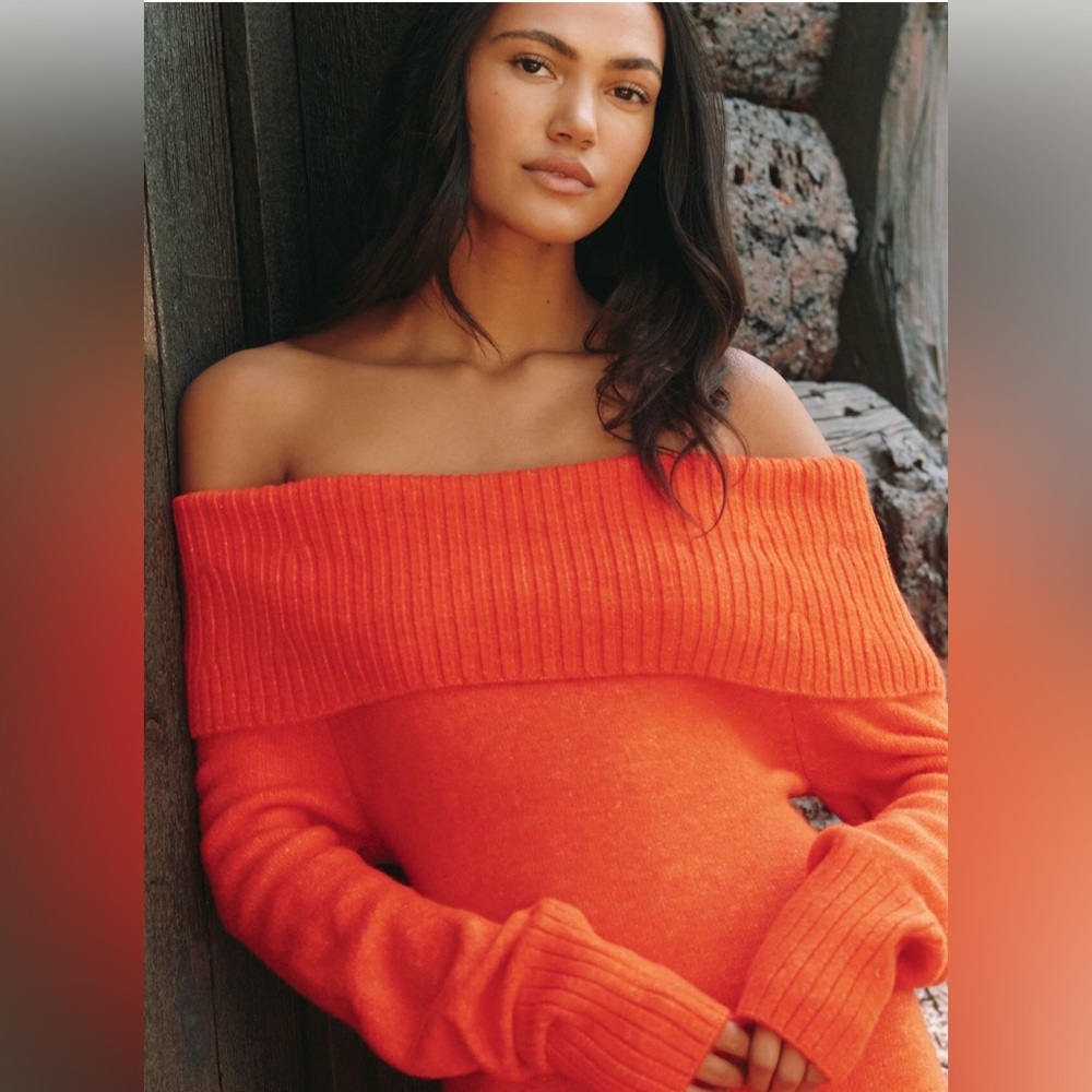 Daily Practice Off-Shoulder Ribbed Sweater Midi Dress in Cherry Red Size Med NWT - Picture 3 of 6